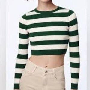 Zara Green and White Long Sleeve Tee NWOT
